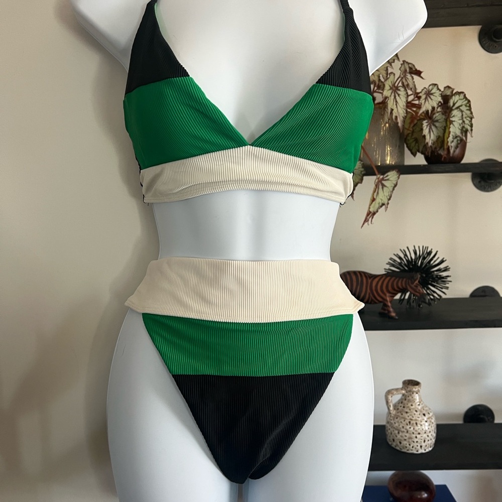 Beach Riot Green and Black Color Block Bikini